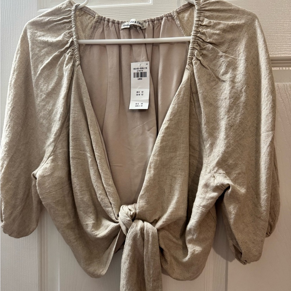 Abercrombie & Fitch Beige Tie-Front Blouse